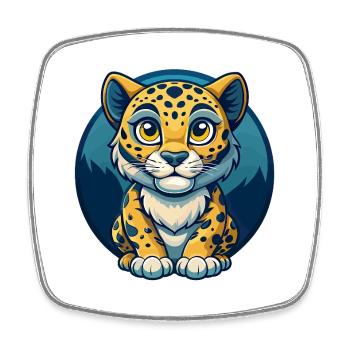 Amur Leopard Kawaii Maskottchen Cartoon Clipart Logo - Viereckiger Kühlschrankmagnet - Weiß - Vorne