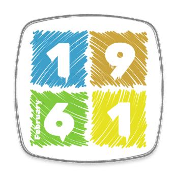 65. Écussons Farbige du Geburtstag depuis 02/1961 - Magnet carré - blanc - Devant