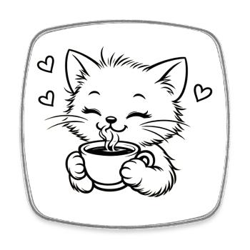 Kitten drinks coffee cuddle magic - Square fridge magnet - white - Front