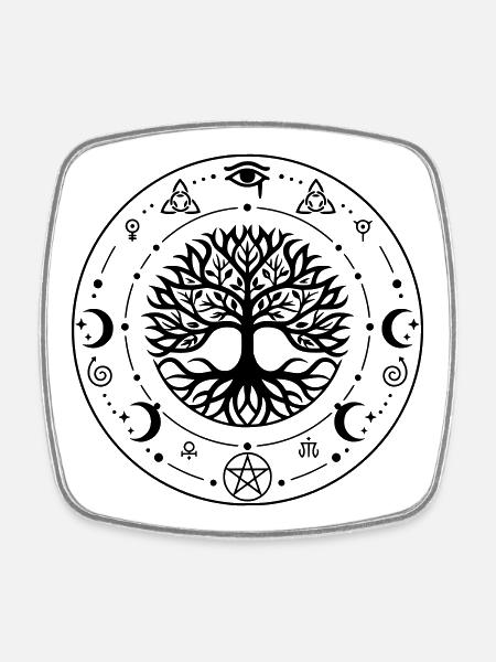Sacred Tree of Life - Square fridge magnet - white