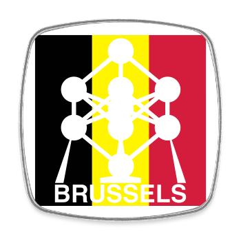 Brussels Atomium – Icône du Carré du Drapeau belge - Magnet carré - blanc - Devant