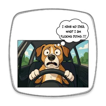 Chien de dessin animé au volant, conducteur débutant - Magnet carré - blanc - Devant