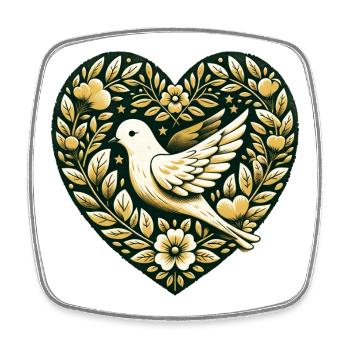 Colombe dorée en cœur floral - Magnet carré - blanc - Devant
