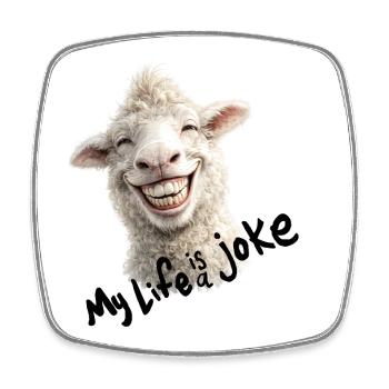 Fröhliches Lamm mit Lächeln -  my life is a joke  - Viereckiger Kühlschrankmagnet - Weiß - Vorne