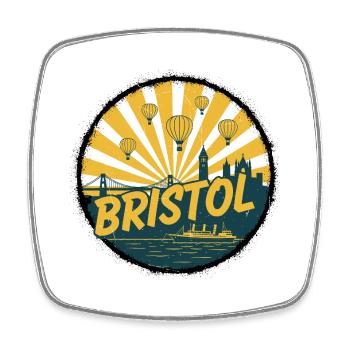 Bristol City Skyline Vintage Badge Art - Square fridge magnet - white - Front