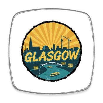 Glasgow City Skyline Retro Vintage-Abzeichen - Viereckiger Kühlschrankmagnet - Weiß - Vorne