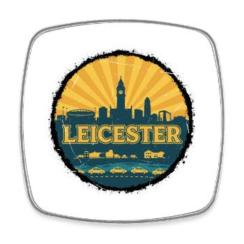 Leicester City Skyline Retro Sunset Badge - Magnet carré - blanc - Devant