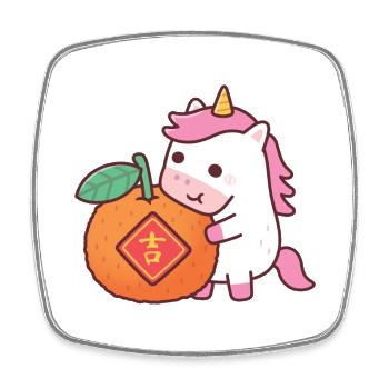 Un joli licorne avec un Nouvel An Chinois orange - Magnet carré - blanc - Devant