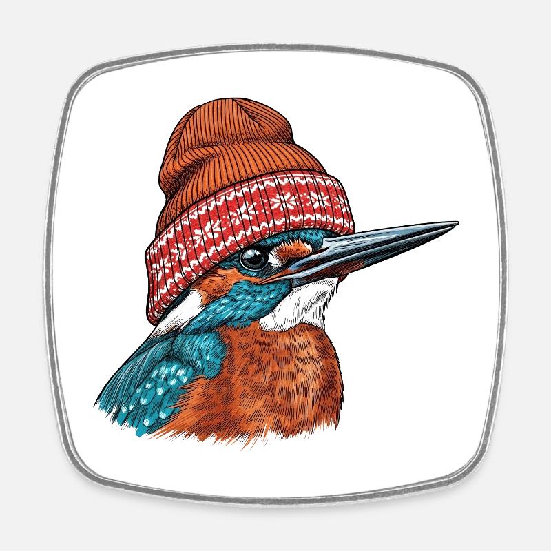 Kingfisher Cozy Beanie - Square fridge magnet - white