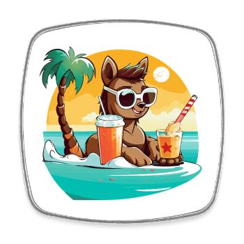 Llama on the beach in the sunlight - Square fridge magnet - white - Front