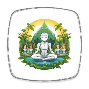 Robot-Meditation im Naturkreis - Viereckiger Kühlschrankmagnet - Weiß - Vorne