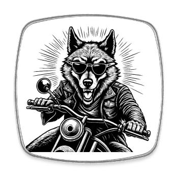 Wolf auf Motorrad Lederjacke Grafik - Viereckiger Kühlschrankmagnet - Weiß - Vorne
