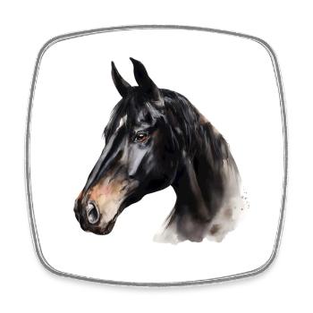 Black Horse Watercolor Portrait - Square fridge magnet - white - Front