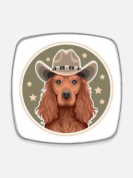 Cocker Spaniel Cowboy - Viereckiger Kühlschrankmagnet - Weiß