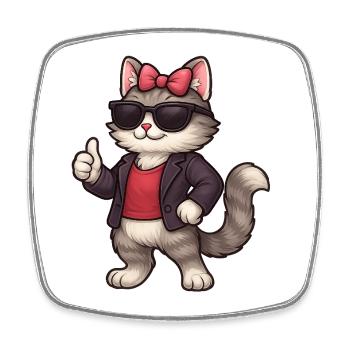 Cool cat with leather jacket - Square fridge magnet - white - Front