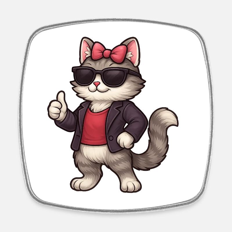 Chat cool avec une veste en cuir - Magnet carré - blanc