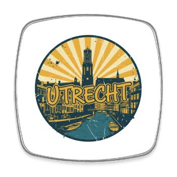 Utrecht City Skyline Retro Vintage-Abzeichen - Viereckiger Kühlschrankmagnet - Weiß - Vorne