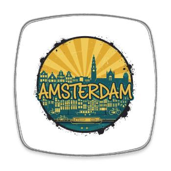Amsterdam City Skyline Vintage Retro Badge - Square fridge magnet - white - Front