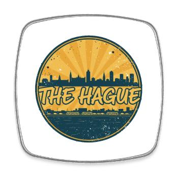 Die Haager Stadtsilhouette Vintage-Abzeichenkunst - Viereckiger Kühlschrankmagnet - Weiß - Vorne