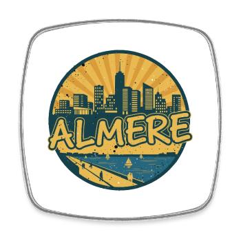 Almere City Skyline Vintage Retro-Abzeichen - Viereckiger Kühlschrankmagnet - Weiß - Vorne