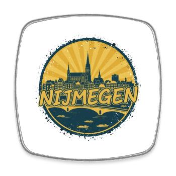 Badge Rétro Sunset Skyline de la ville de Nimègue - Magnet carré - blanc - Devant