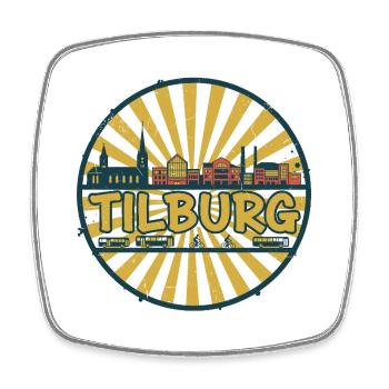 Tilburg City Skyline Retro Sunset Badge - Square fridge magnet - white - Front