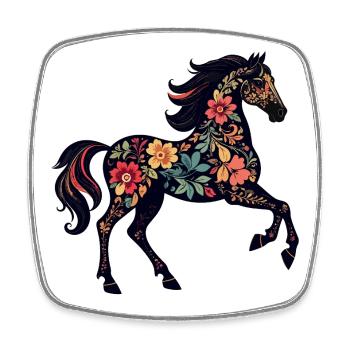 Fleurs Chevaux Ornements floraux Silhouette du cheval - Magnet carré - blanc - Devant