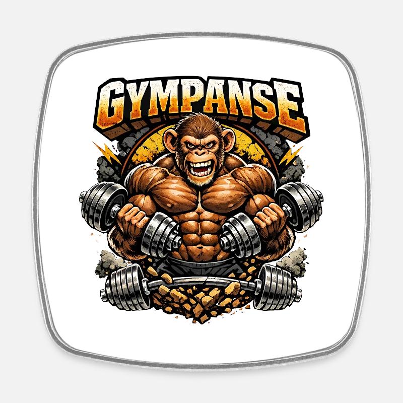 The sportiest monkey in the gym - Gympanse - Square fridge magnet - white