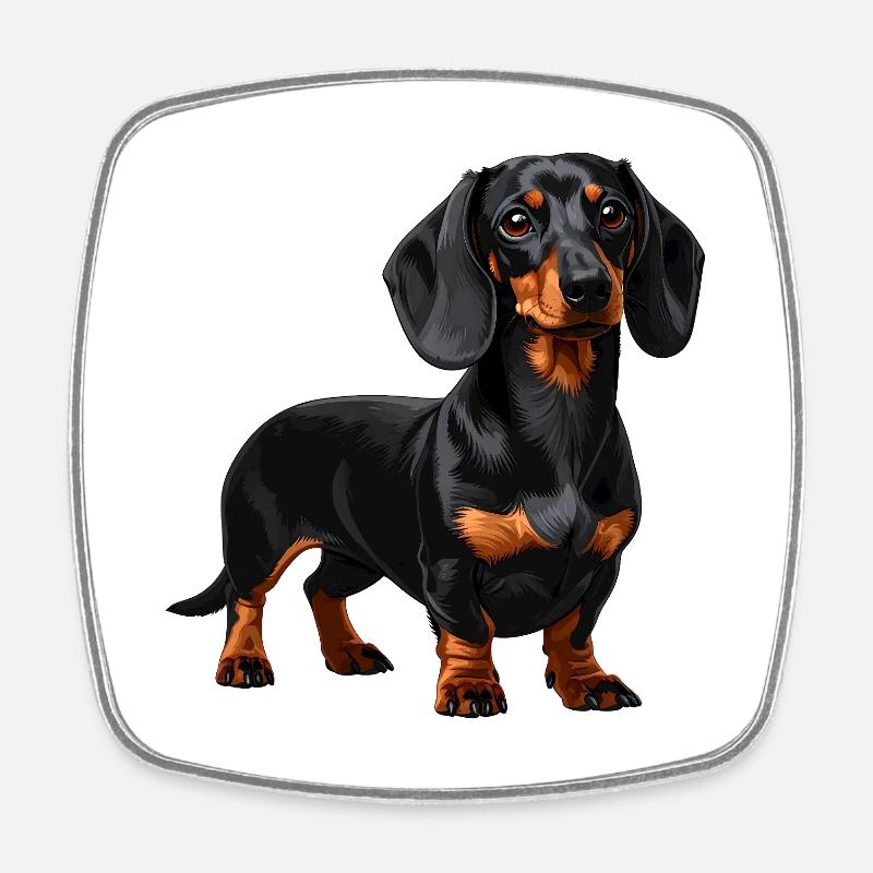 Teckel noir et beige - Chien saucisse - Magnet carré - blanc