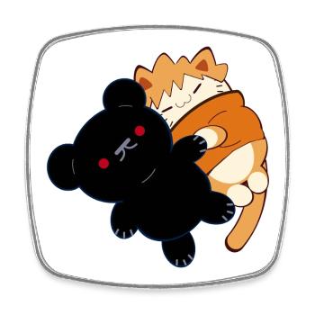 Anime Design Cute Red Cat with Teddy Bear - Square fridge magnet - white - Front