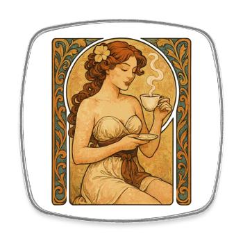 Pin-Up Frau mit Kaffee im Art-Nouveau-Stil - Viereckiger Kühlschrankmagnet - Weiß - Vorne