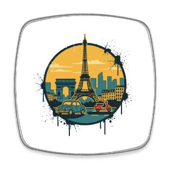 Illustration rétro de l’écusson de la Skyline de la tour Eiffel de Paris - Magnet carré - blanc - Devant