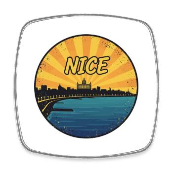Nice City Skyline Cote d'Azur Retro Badge - Square fridge magnet - white - Front