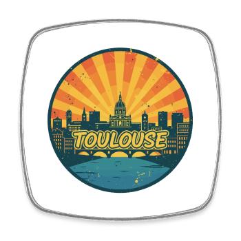 Toulouse City Skyline Pink City Retro Abzeichenkunst - Viereckiger Kühlschrankmagnet - Weiß - Vorne