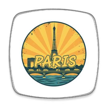 Paris City Skyline Eiffel Tower Retro Sunset Badge - Square fridge magnet - white - Front