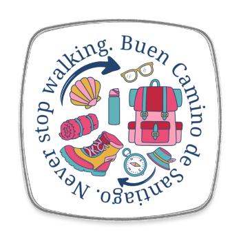 Buen Camino de Santiago Never Stop Walking Emblem - Square fridge magnet - white - Front