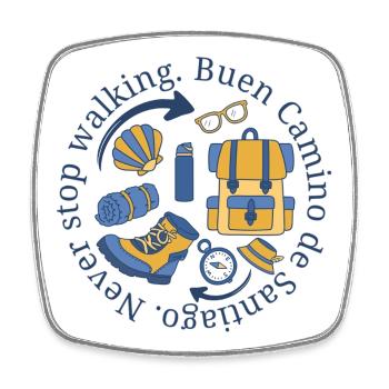 Buen Camino Ne Jamais Arrêter de Marcher en Bleu et Jaune - Magnet carré - blanc - Devant