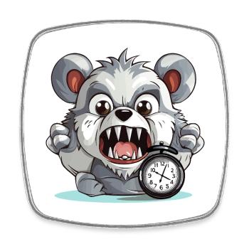 Aggressive panda with alarm clock - Square fridge magnet - white - Front