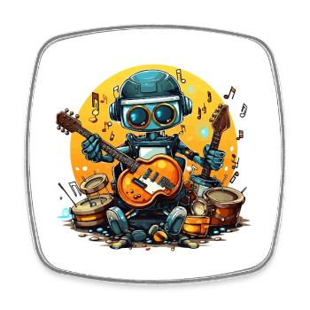 Robot Gitarrist im Band Jam - Viereckiger Kühlschrankmagnet - Weiß - Vorne
