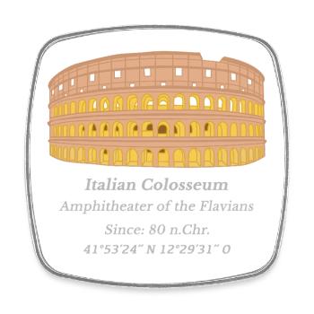 Kolosseum Rom Italien, Koordinaten, Eröffnungsjahr - Viereckiger Kühlschrankmagnet - Weiß - Vorne