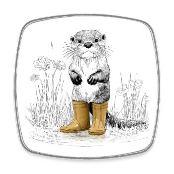 Cute otter with yellow rubber boots - Square fridge magnet - white - Front