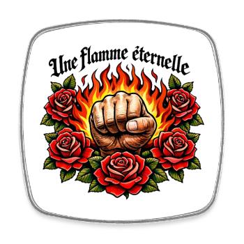 Flaming fist and roses - Square fridge magnet - white - Front