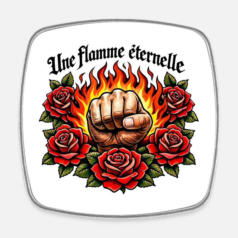 Flammende Faust und Rosen - Viereckiger Kühlschrankmagnet - Weiß