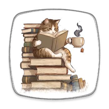Chat lisant des livres - Magnet carré - blanc - Devant