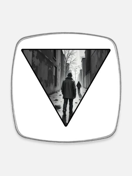 Urban Noir Gassenpfad - Viereckiger Kühlschrankmagnet - Weiß