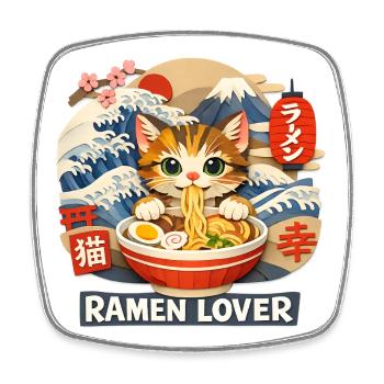 Ramen Nouilles, Amoureux des Chats, Kats Kawaii Rétro - Magnet carré - blanc - Devant