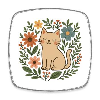 Chat fleuri parmi les fleurs - Magnet carré - blanc - Devant