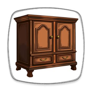Illustration vintage d’armoire en bois - Magnet carré - blanc - Devant
