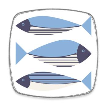 Illustrated Graphic Fish Blue - Square fridge magnet - white - Front