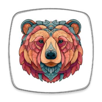 Mandala bear in color, calm and harmony - Square fridge magnet - white - Front